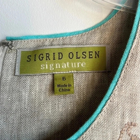Sigrid Olsen 100% Linen Dress Women’s Size 6 Beautiful Embroidery Resortwear - Picture 6 of 11